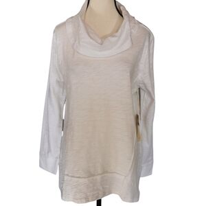 Escape by Habitat White Cowl Neck Slub Cotton Tunic Top Relaxed Fit Size S